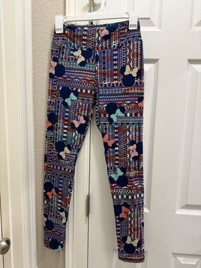 LuLaRoe Navy Geometric Minnie Bow Leggings